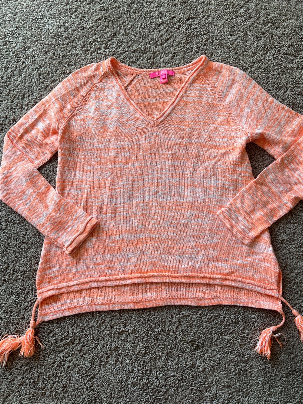 Lilly Pulitzer Orange and Cream Marled V-Neck Sweater Size M